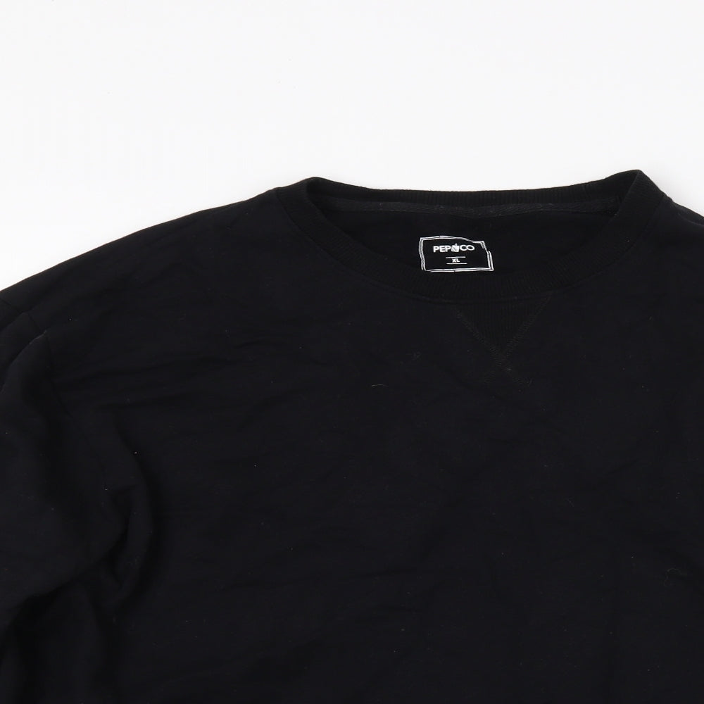 Close-up detail of Pep&Co women’s black pullover sweatshirt, size XL