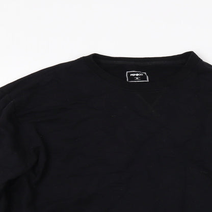 Close-up detail of Pep&Co women’s black pullover sweatshirt, size XL