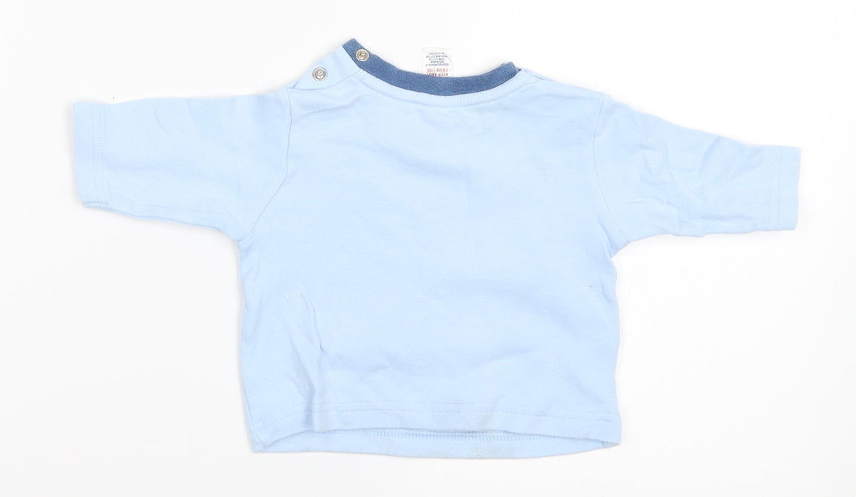 Back view of Tu boys’ blue basic t-shirt, size 0-3, months