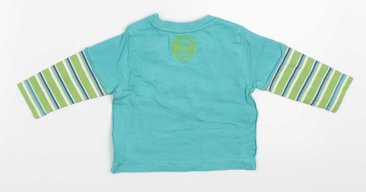 Back view of Rocha Little Rocha boys’ green basic t-shirt, size 3-6, months