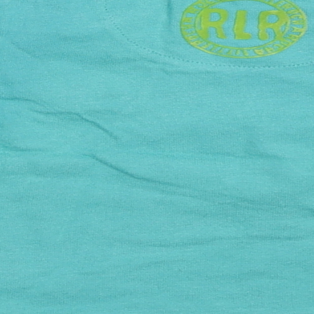 Brand and care label for Rocha Little Rocha boys’ green basic t-shirt, size 3-6, months