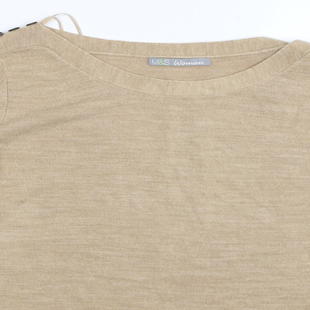 Close-up detail of Marks & Spencer women’s beige jumper, size UK 16