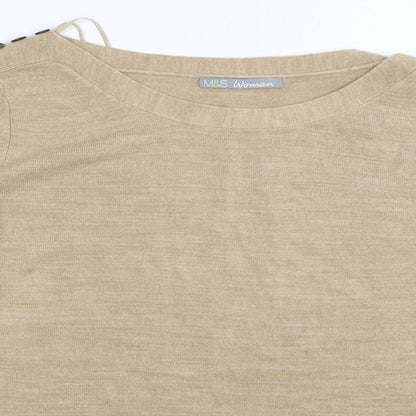 Close-up detail of Marks & Spencer women’s beige jumper, size UK 16