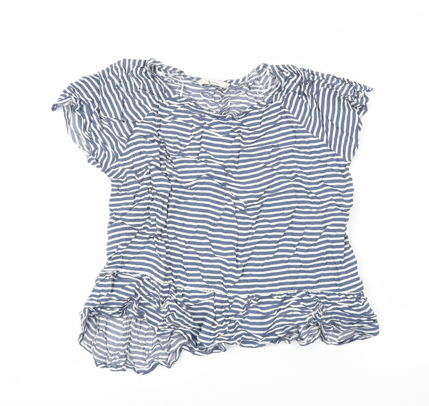 TU Womens Blue Striped  Basic Blouse Size 16