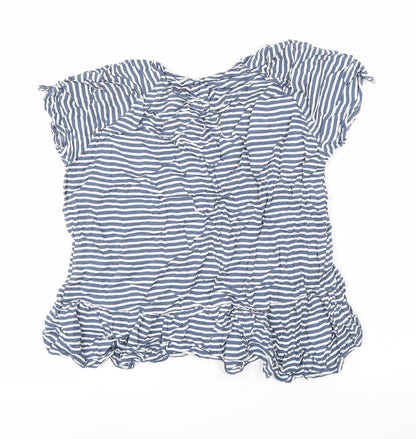 TU Womens Blue Striped  Basic Blouse Size 16