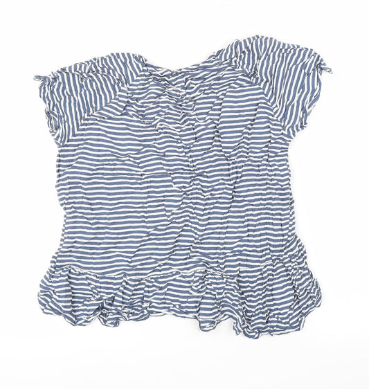 TU Womens Blue Striped  Basic Blouse Size 16