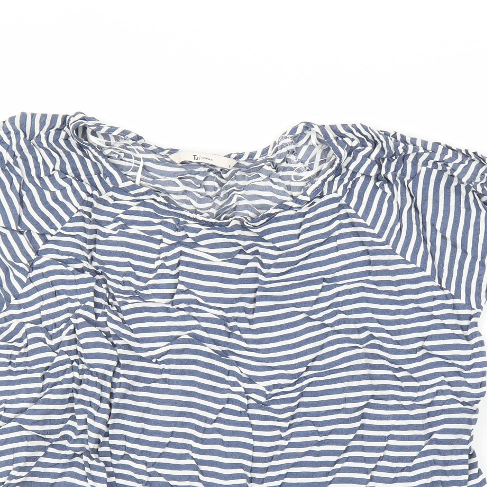 TU Womens Blue Striped  Basic Blouse Size 16