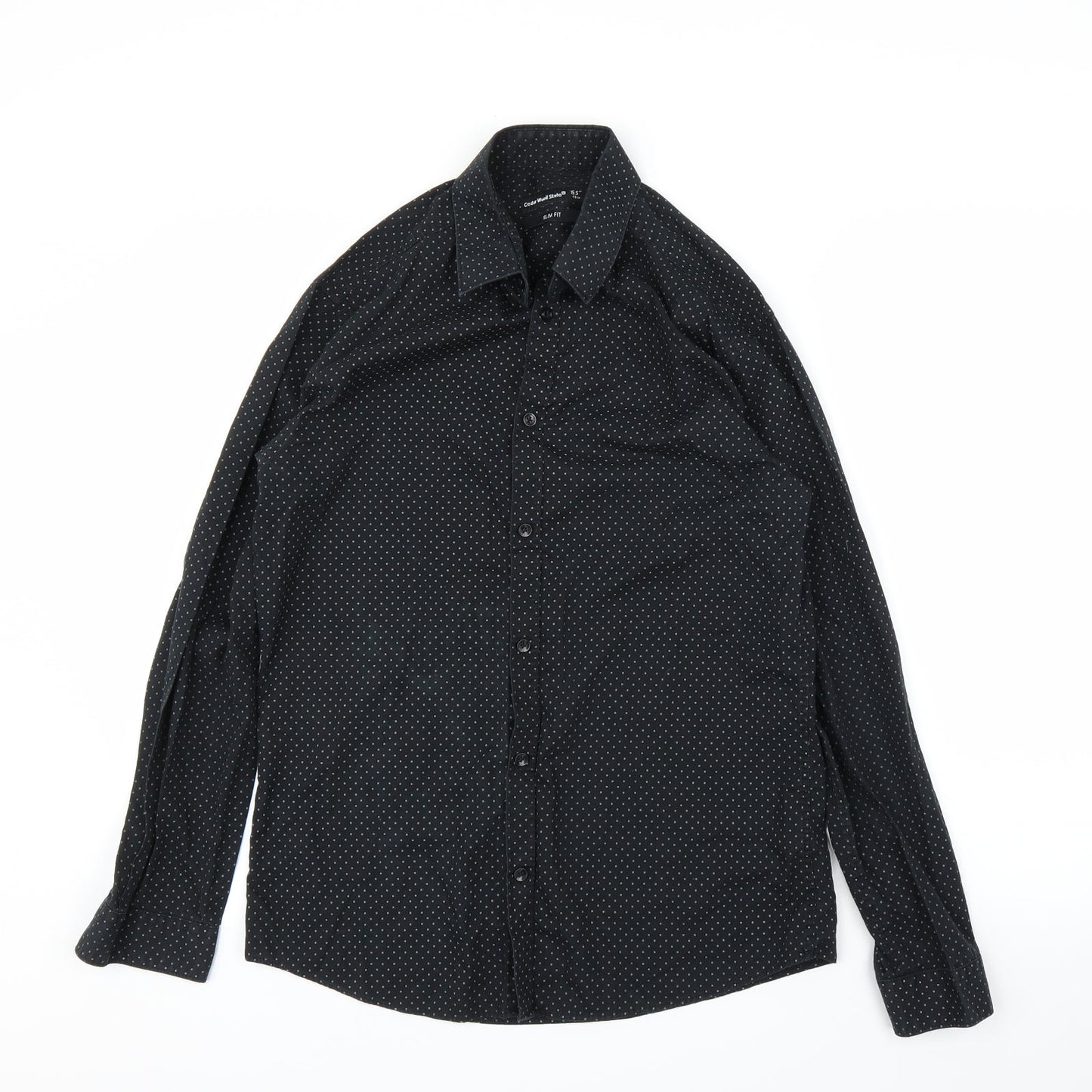 Mens UK Size 15 Cedar Wood State Black  Button-Up Long Sleeve Casual Shirt