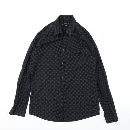 Mens UK Size 15 Cedar Wood State Black  Button-Up Long Sleeve Casual Shirt