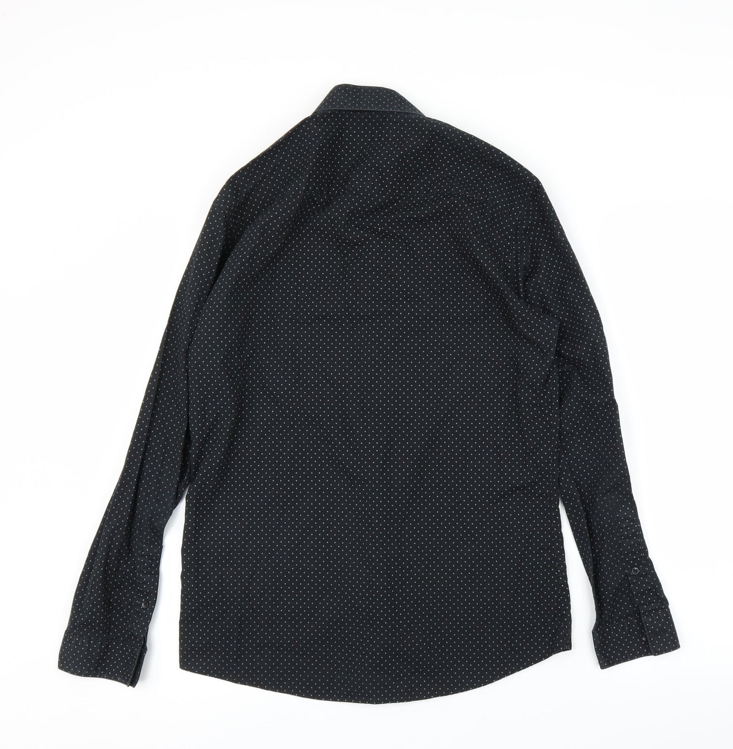 Mens UK Size 15 Cedar Wood State Black  Button-Up Long Sleeve Casual Shirt
