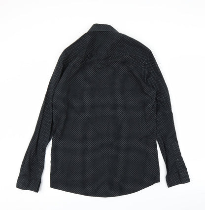 Mens UK Size 15 Cedar Wood State Black  Button-Up Long Sleeve Casual Shirt