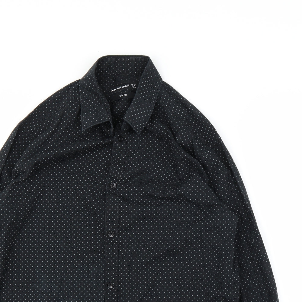 Mens UK Size 15 Cedar Wood State Black  Button-Up Long Sleeve Casual Shirt