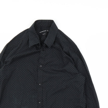Mens UK Size 15 Cedar Wood State Black  Button-Up Long Sleeve Casual Shirt