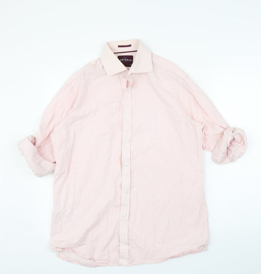 Mens UK Size 15.5 M&S Pink  Button-Up Long Sleeve Casual Shirt