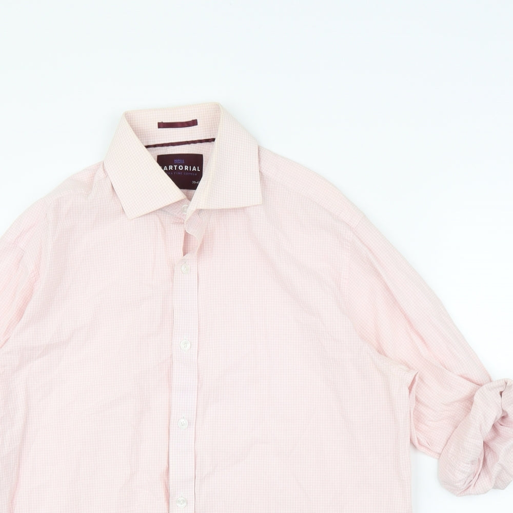 Mens UK Size 15.5 M&S Pink  Button-Up Long Sleeve Casual Shirt