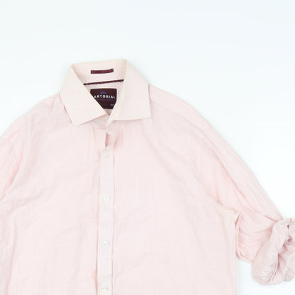 Mens UK Size 15.5 M&S Pink  Button-Up Long Sleeve Casual Shirt