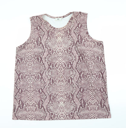 Front view of BB women’s pink animal print basic tank, size 2XL, - snake print