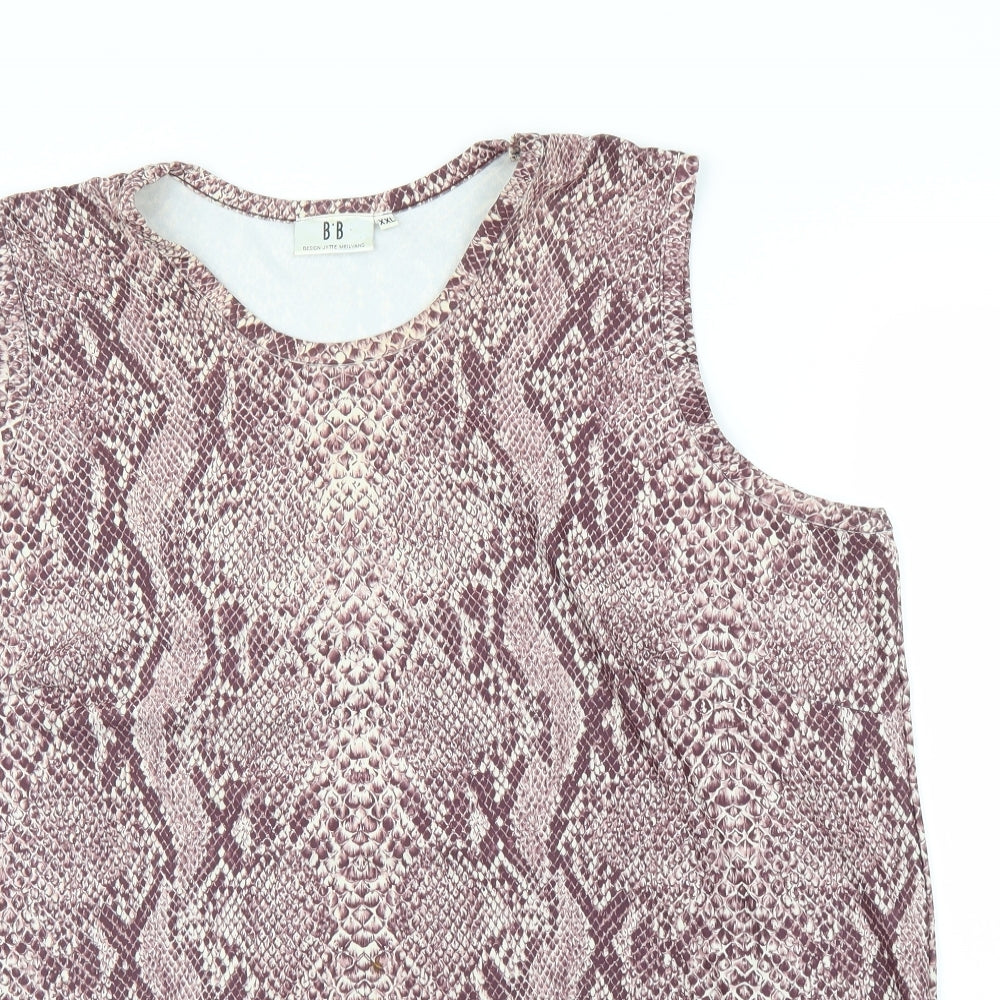 Close-up detail of BB women’s pink animal print basic tank, size 2XL, - snake print