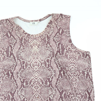 Close-up detail of BB women’s pink animal print basic tank, size 2XL, - snake print