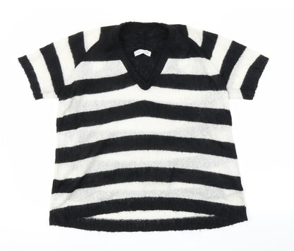 Front view of Topshop women’s black striped jumper, size UK 10