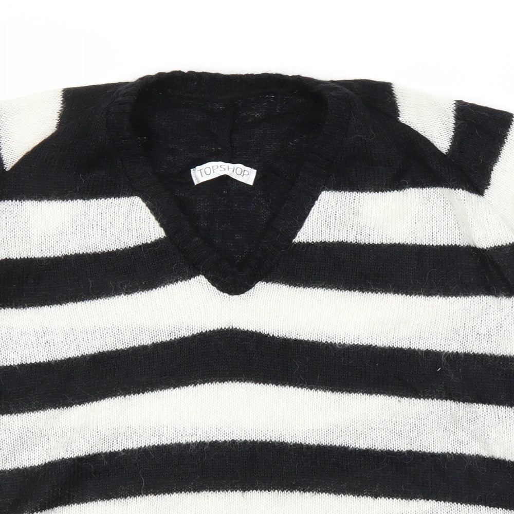Close-up detail of Topshop women’s black striped jumper, size UK 10