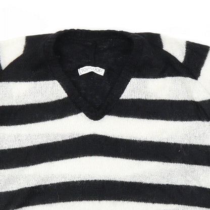 Close-up detail of Topshop women’s black striped jumper, size UK 10