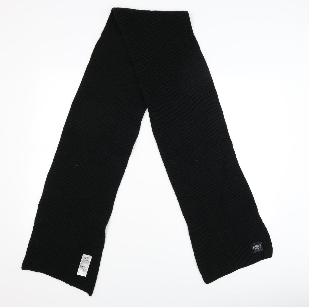 Front view of Crosshatch unisex black scarf one size