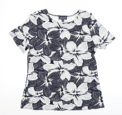Saloos Womens Blue Floral  Basic T-Shirt Size 14