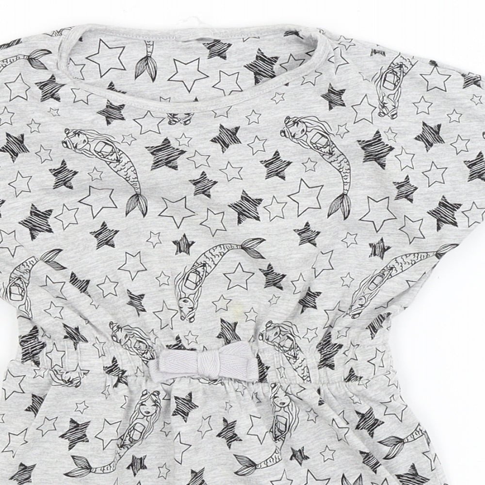 Preworn Girls Grey   Fit & Flare  Size 4 Years  - mermaid, star