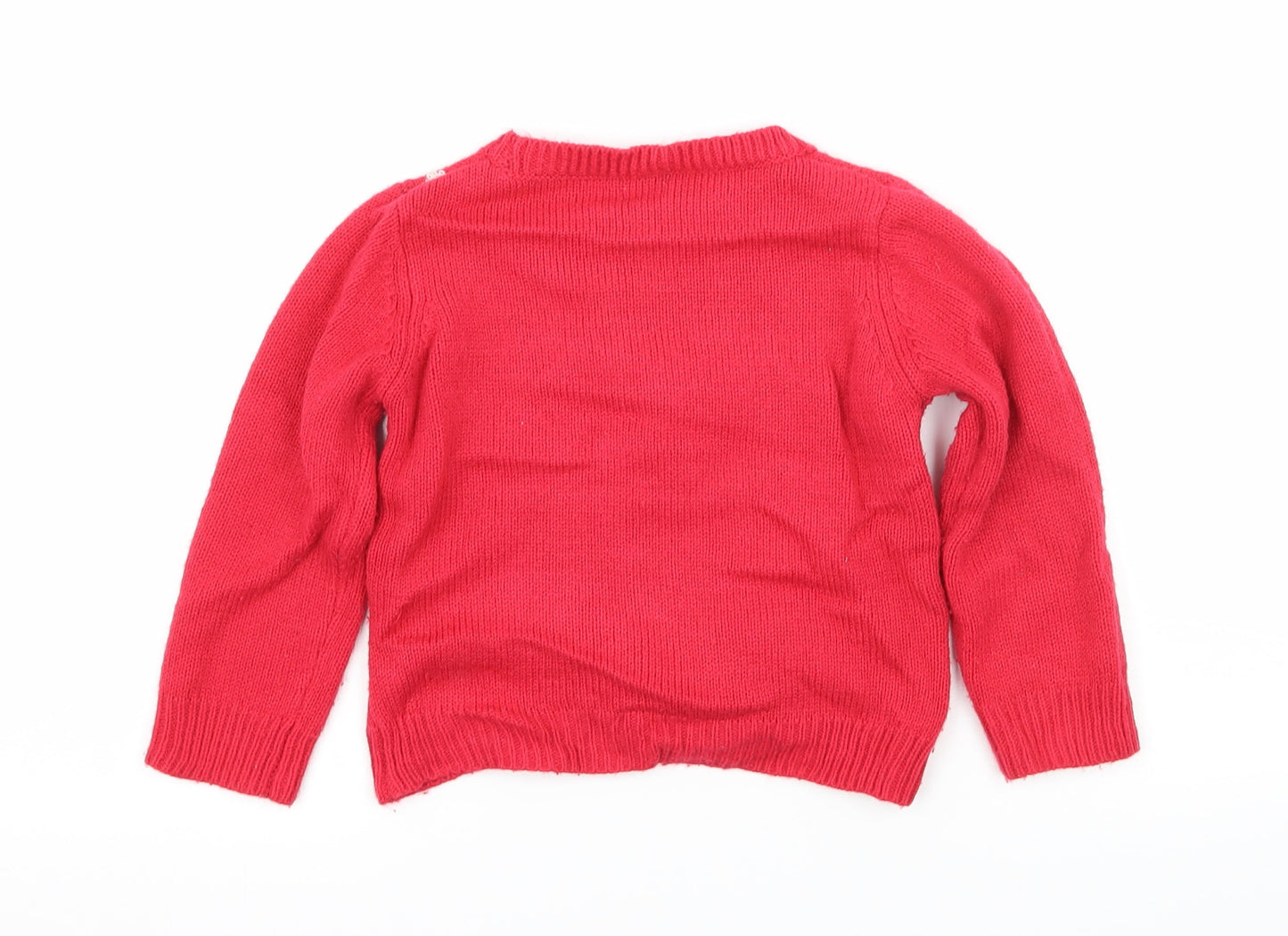 F&F Girls Pink  Knit Pullover Jumper Size 2-3 Years  - Rudolph