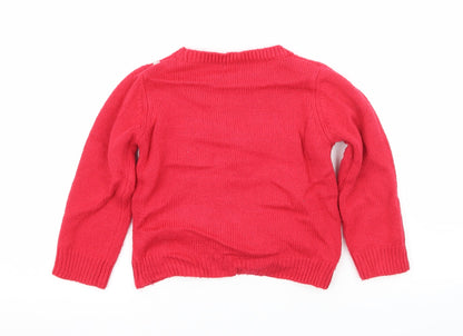 F&F Girls Pink  Knit Pullover Jumper Size 2-3 Years  - Rudolph