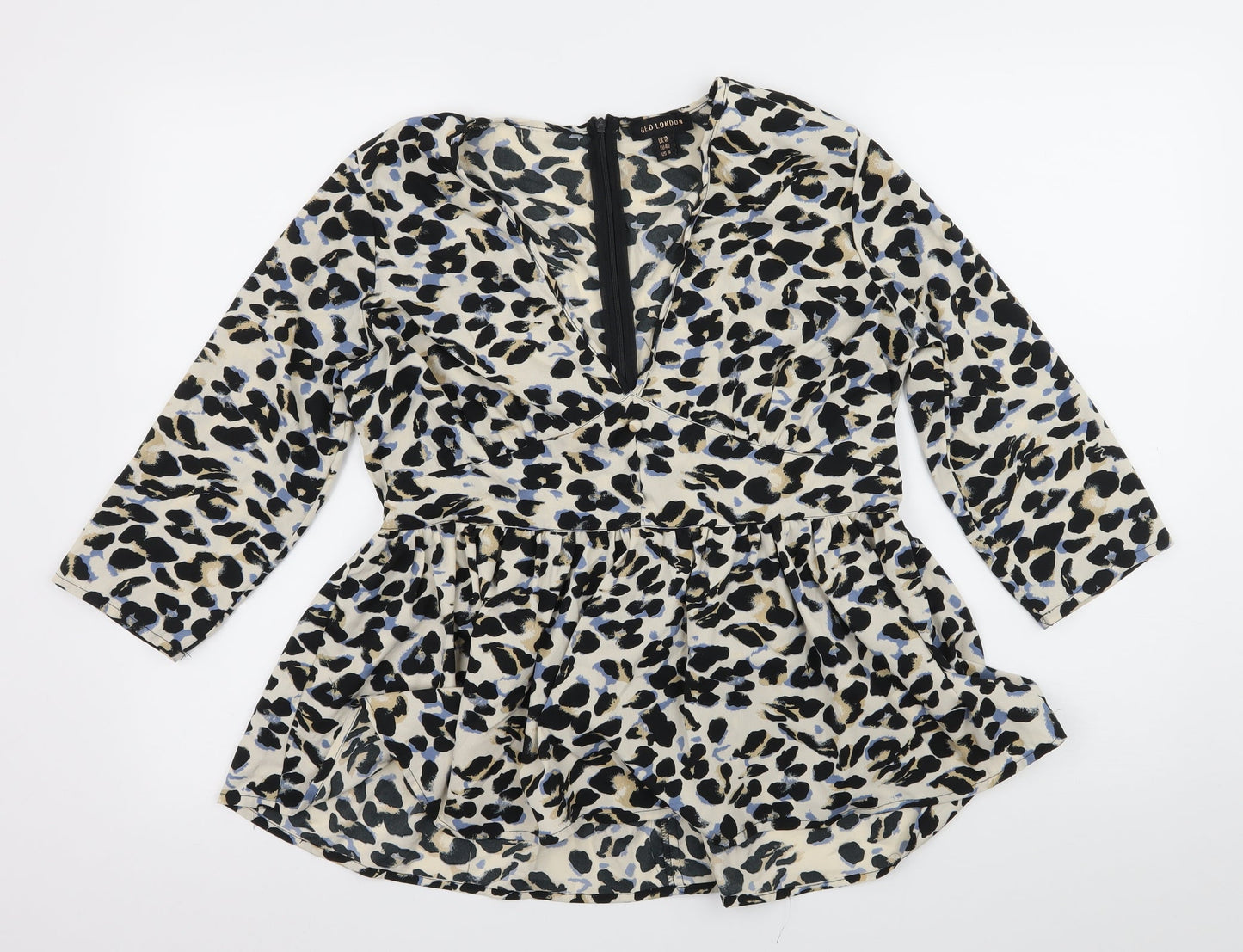 QED London Womens Beige Animal Print  Basic Blouse Size 12