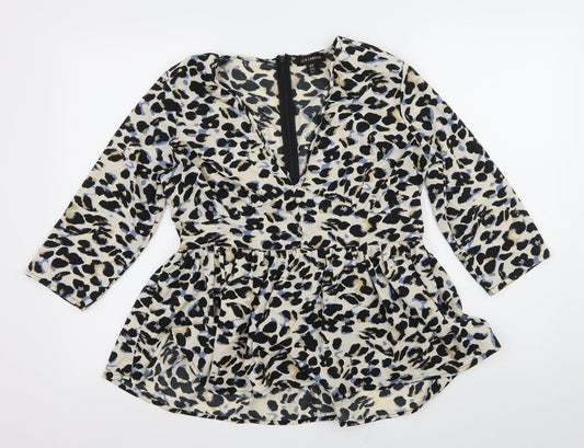 QED London Womens Beige Animal Print  Basic Blouse Size 12