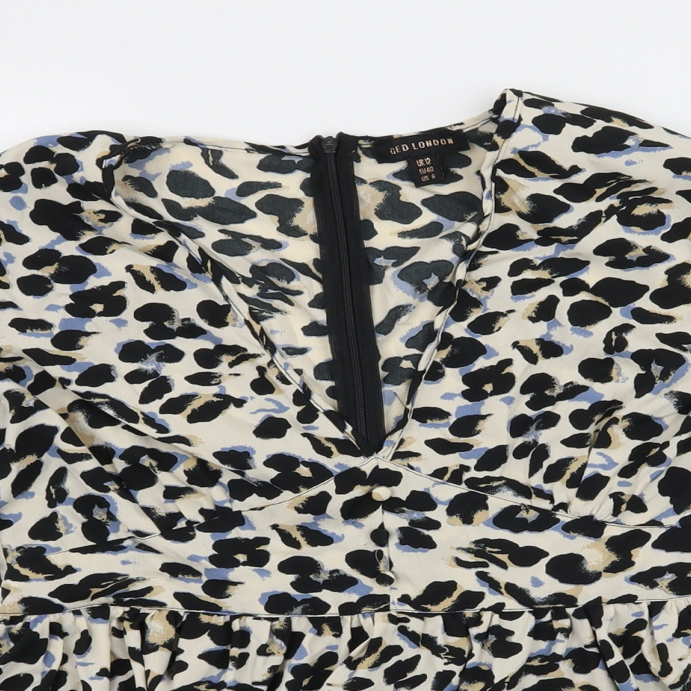 QED London Womens Beige Animal Print  Basic Blouse Size 12