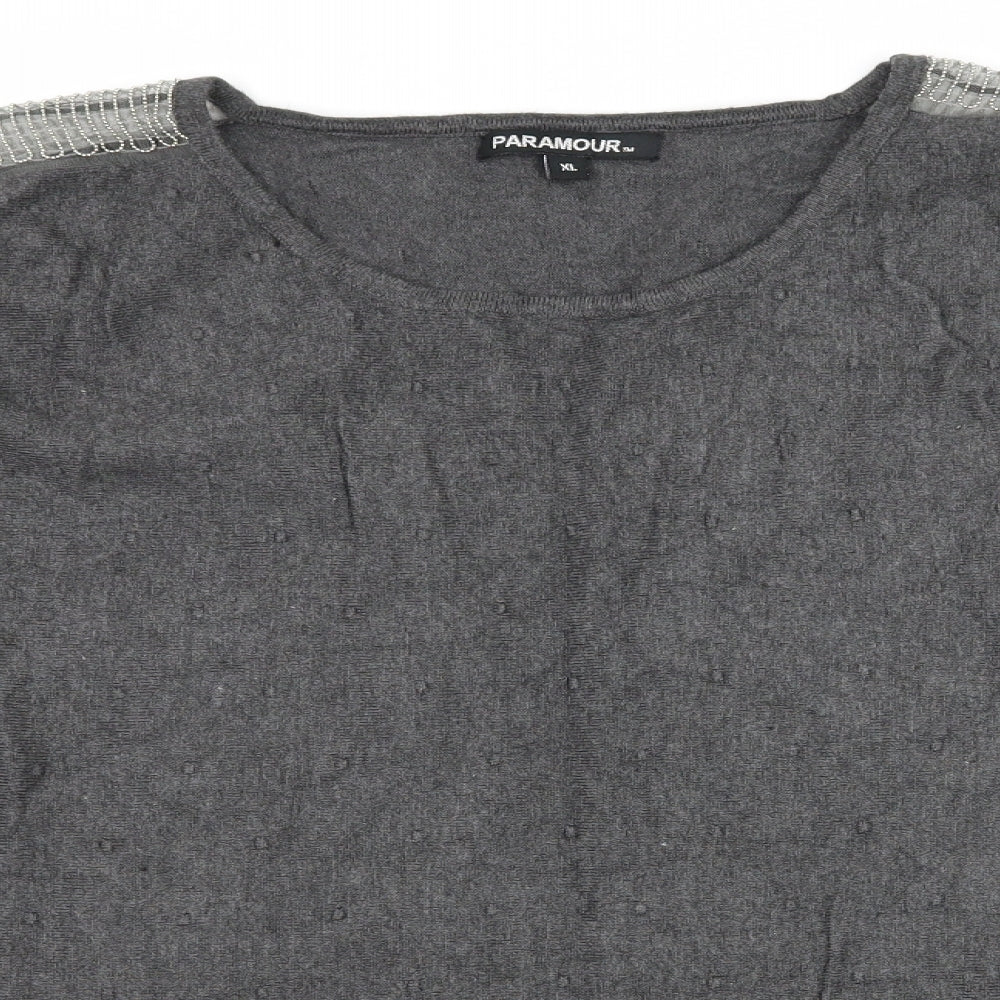 Paramour Womens Grey  Knit Pullover Jumper Size XL  - Embellished Shoulders