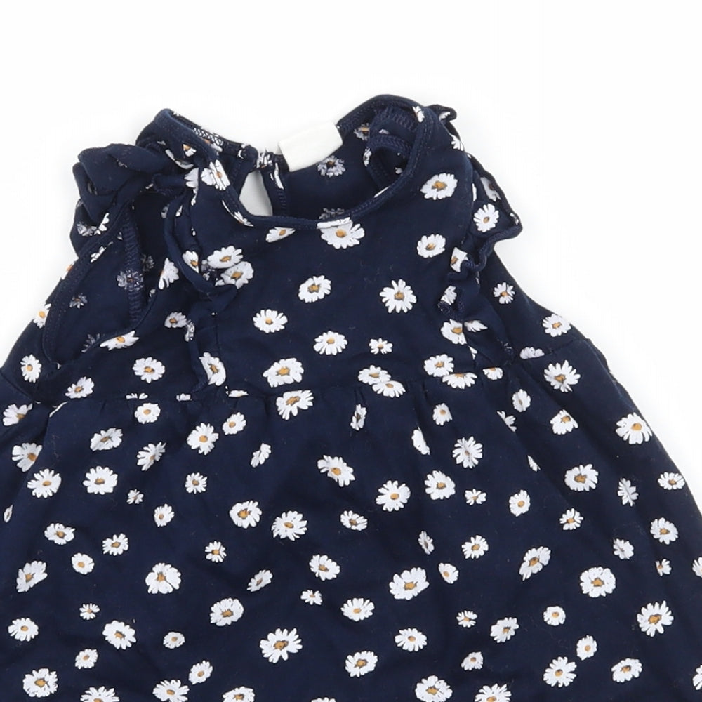H&M Girls Blue Floral Jersey T-Shirt Dress  Size 6-9 Months