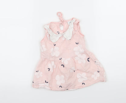 Preworn Girls Pink Floral  Tank Dress  Size 6-9 Months