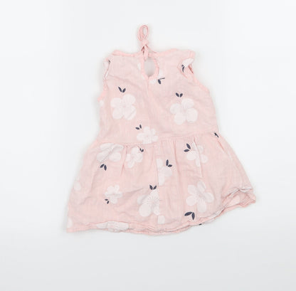 Preworn Girls Pink Floral  Tank Dress  Size 6-9 Months
