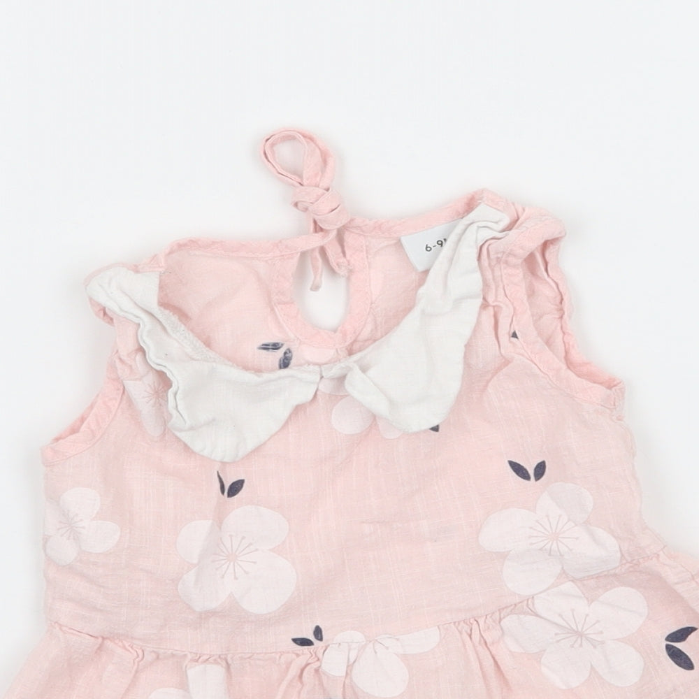 Preworn Girls Pink Floral  Tank Dress  Size 6-9 Months