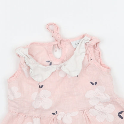 Preworn Girls Pink Floral  Tank Dress  Size 6-9 Months