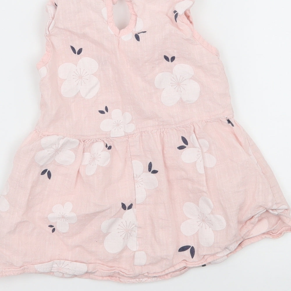 Preworn Girls Pink Floral  Tank Dress  Size 6-9 Months