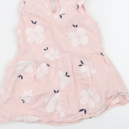 Preworn Girls Pink Floral  Tank Dress  Size 6-9 Months