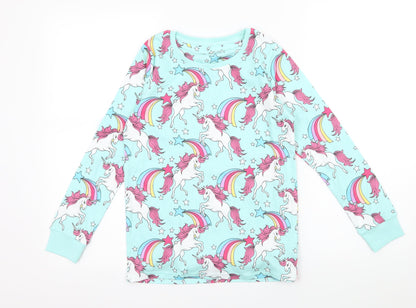 NEXT Girls Blue Geometric Jersey Top Pyjama Top Size 11 Years  - Unicorn
