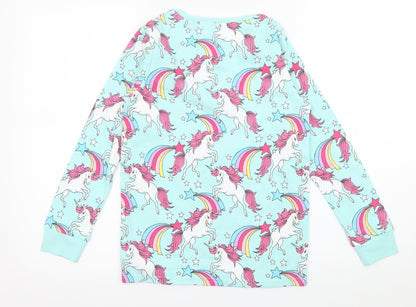 NEXT Girls Blue Geometric Jersey Top Pyjama Top Size 11 Years  - Unicorn