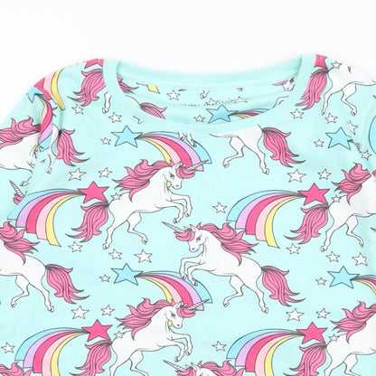 NEXT Girls Blue Geometric Jersey Top Pyjama Top Size 11 Years  - Unicorn