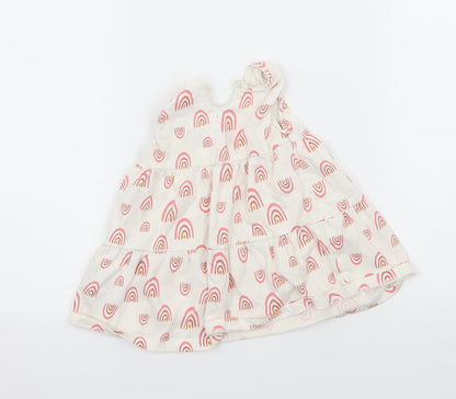 Primark Girls White Geometric Jersey Tank Dress  Size 6-9 Months