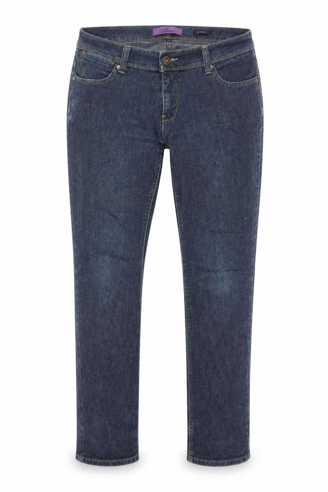 Front view of Disco women’s blue denim skinny jeans, size UK 14, 30-inch leg
