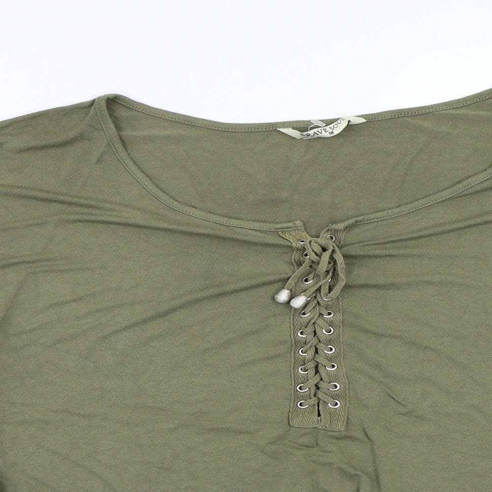 Womens UK Size M Brave Soul Green Basic T-Shirt