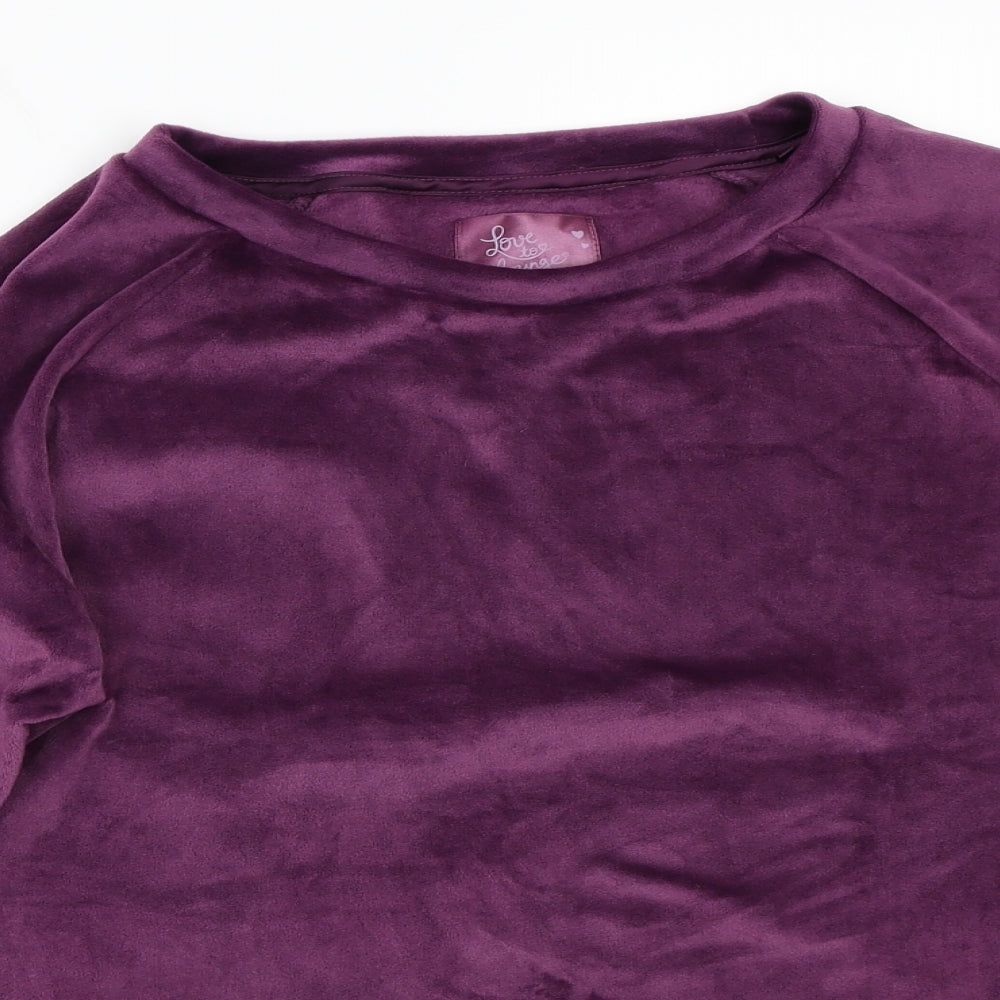 Close-up detail of Love To Lounge women’s purple jumper, size M