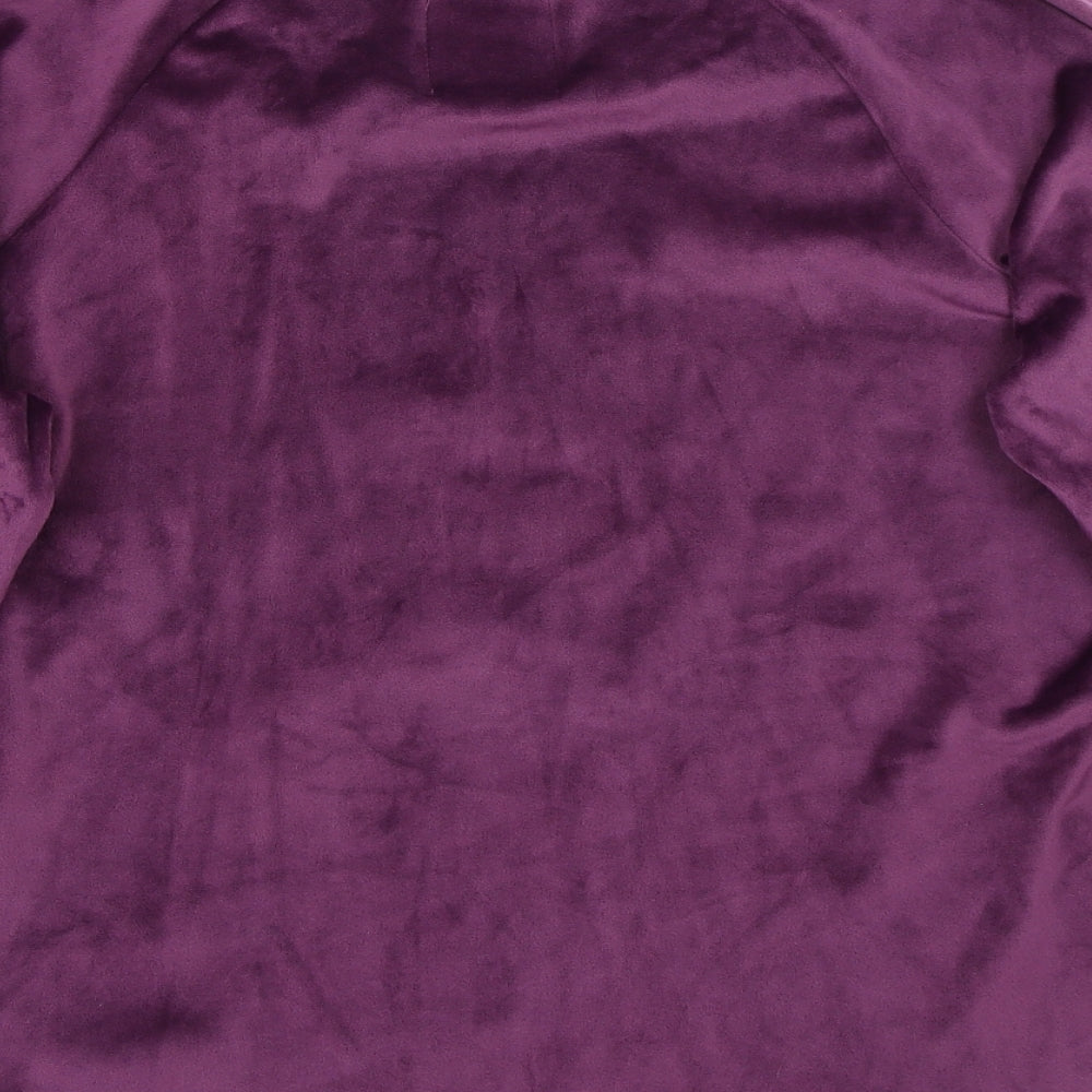 Brand and care label for Love To Lounge women’s purple jumper, size M